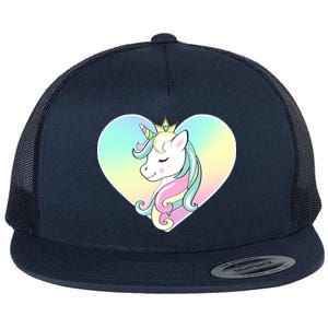 Rainbow Unicorn Heart Flat Bill Trucker Hat