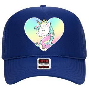 Rainbow Unicorn Heart High Crown Mesh Back Trucker Hat