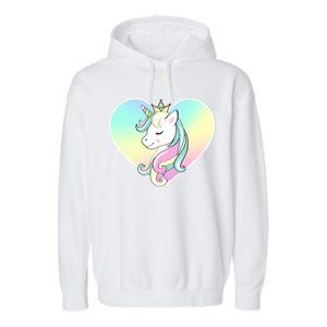 Rainbow Unicorn Heart Garment-Dyed Fleece Hoodie