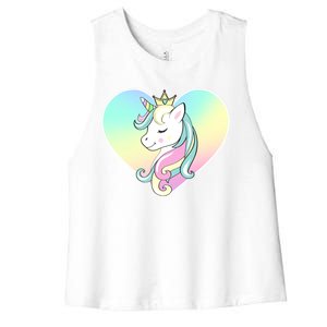 Rainbow Unicorn Heart Women's Racerback Cropped Tank