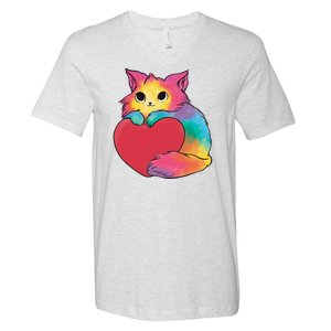 Rainbow Valentine Kitten V-Neck T-Shirt