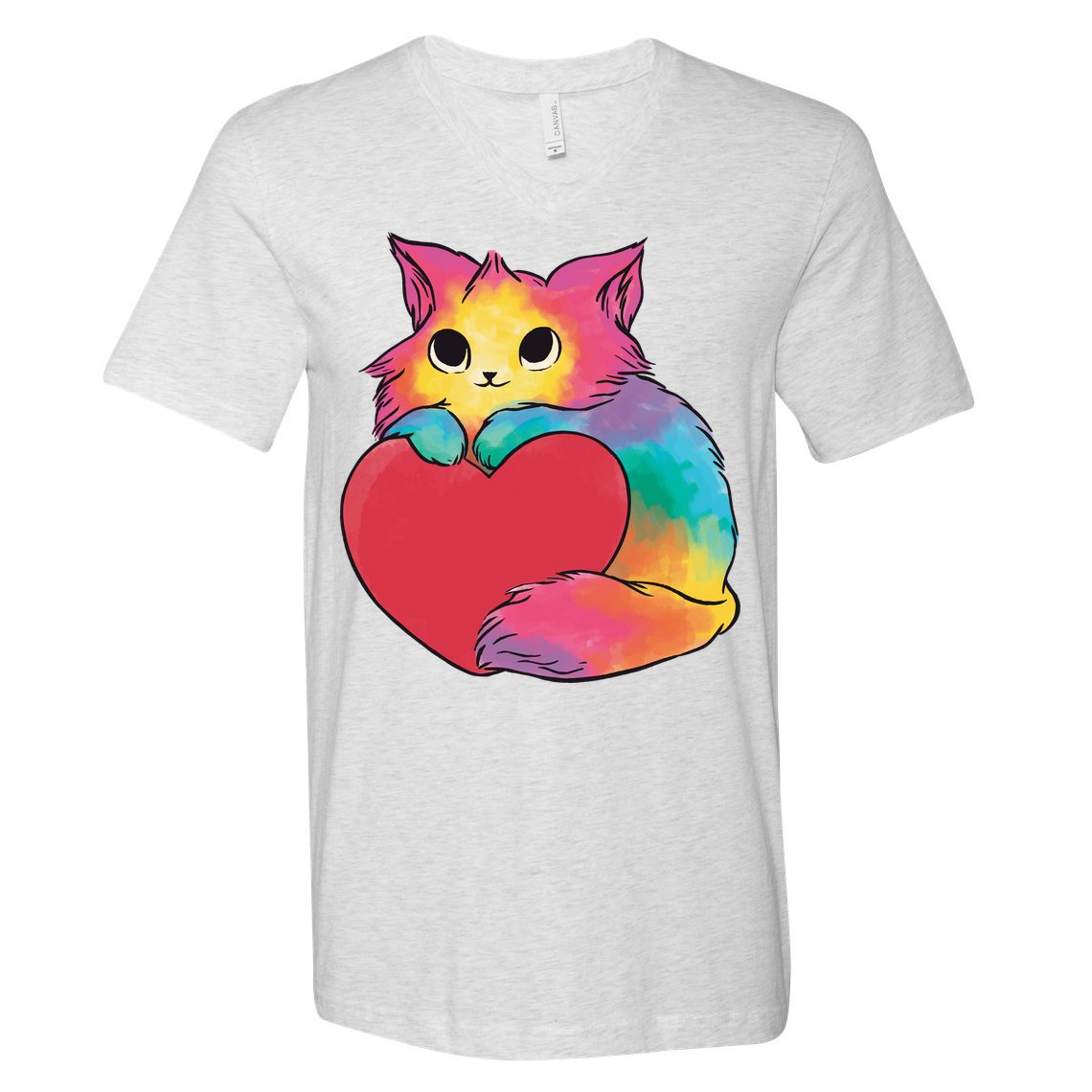 Rainbow Valentine Kitten V-Neck T-Shirt