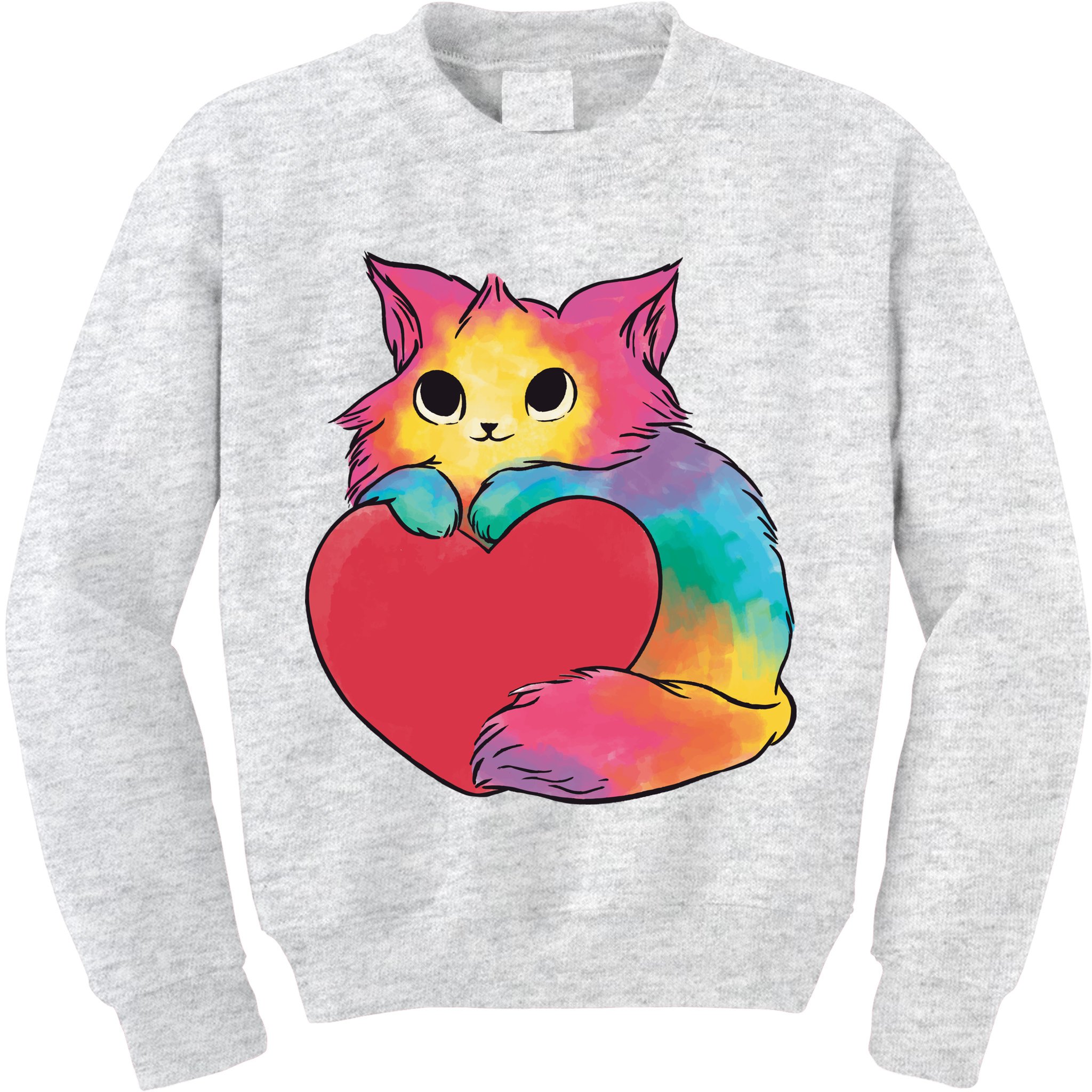 Rainbow Valentine Kitten Kids Sweatshirt