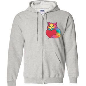 Rainbow Valentine Kitten Full Zip Hoodie