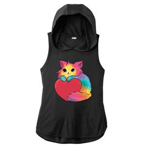 Rainbow Valentine Kitten Ladies PosiCharge Tri-Blend Wicking Draft Hoodie Tank