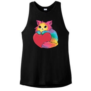 Rainbow Valentine Kitten Ladies PosiCharge Tri-Blend Wicking Tank