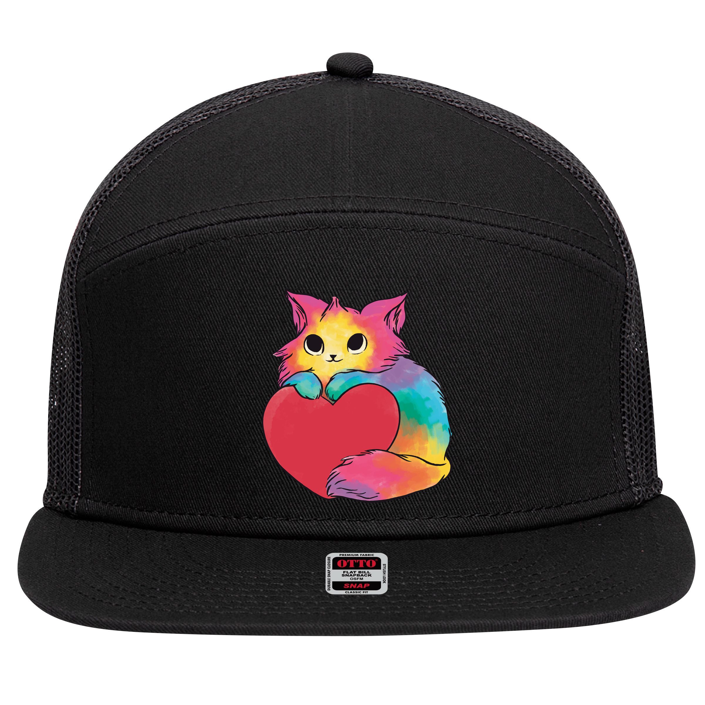 Rainbow Valentine Kitten 7 Panel Mesh Trucker Snapback Hat