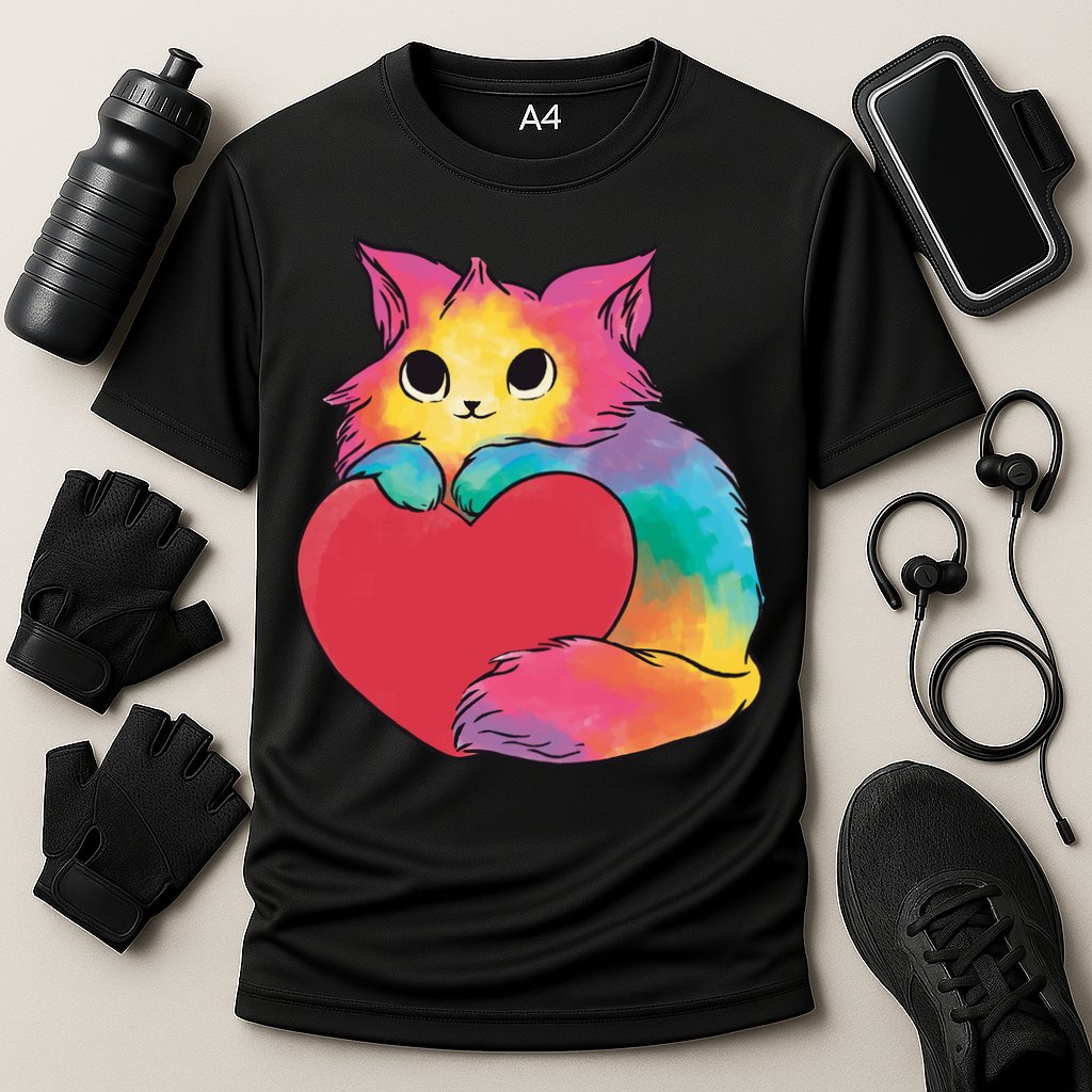 Rainbow Valentine Kitten Performance Shirt
