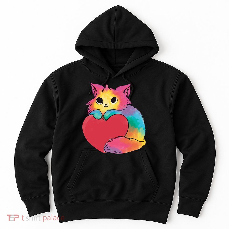 Rainbow Valentine Kitten Hoodie