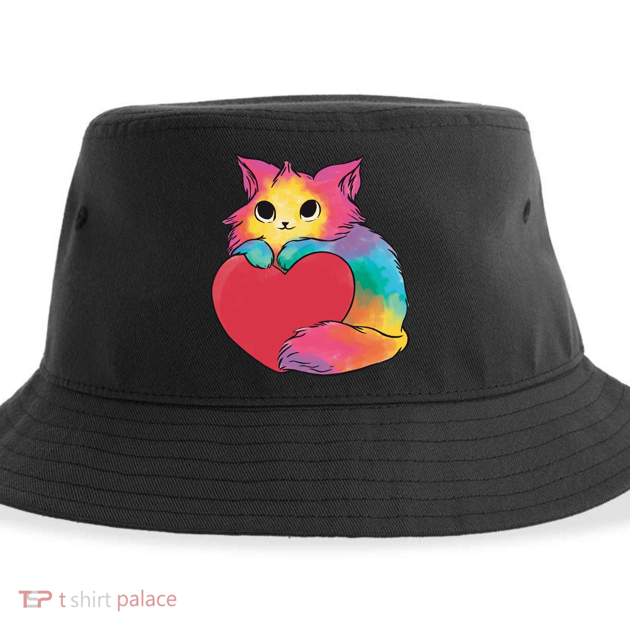 Rainbow Valentine Kitten Sustainable Bucket Hat