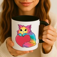 Rainbow Valentine Kitten Mug