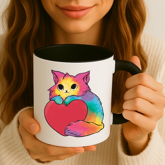 Rainbow Valentine Kitten Mug