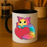 Rainbow Valentine Kitten Mug