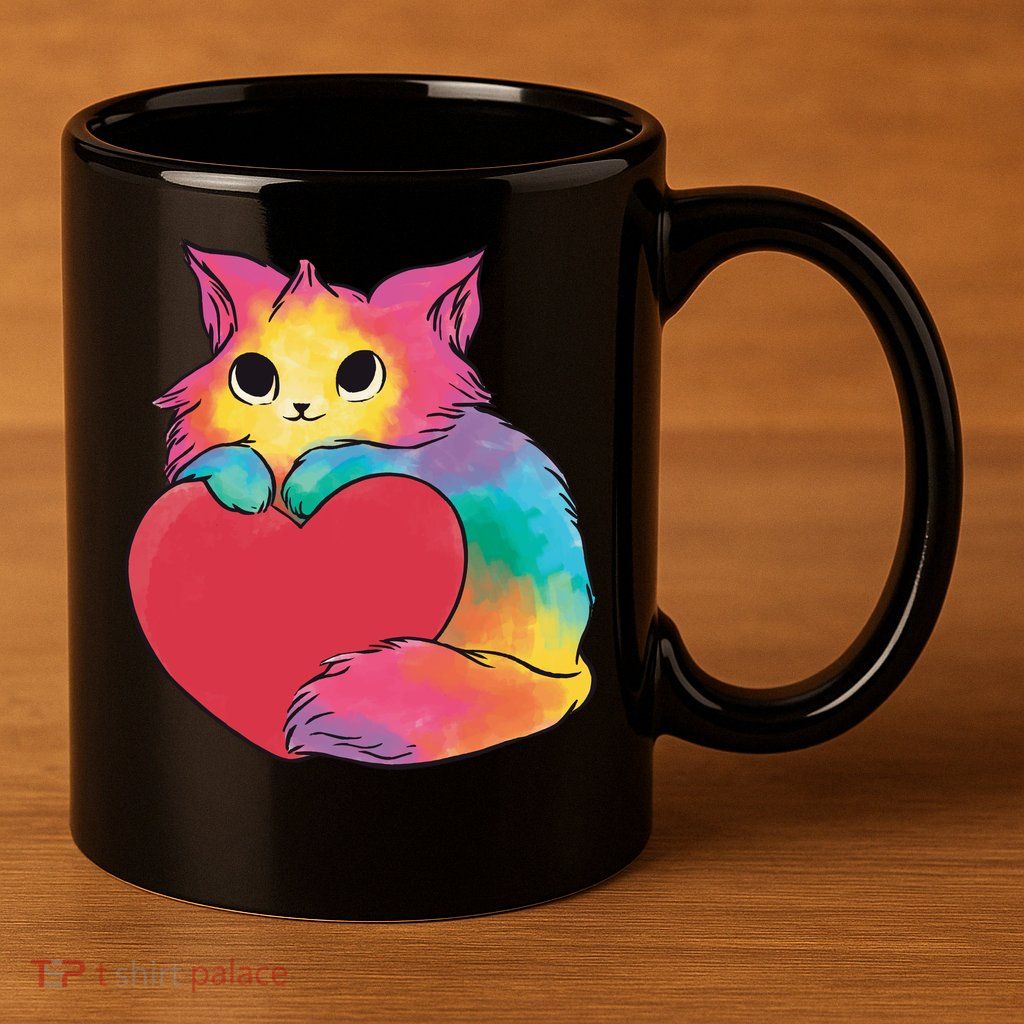 Rainbow Valentine Kitten 11oz C Handle Ceramic Mug
