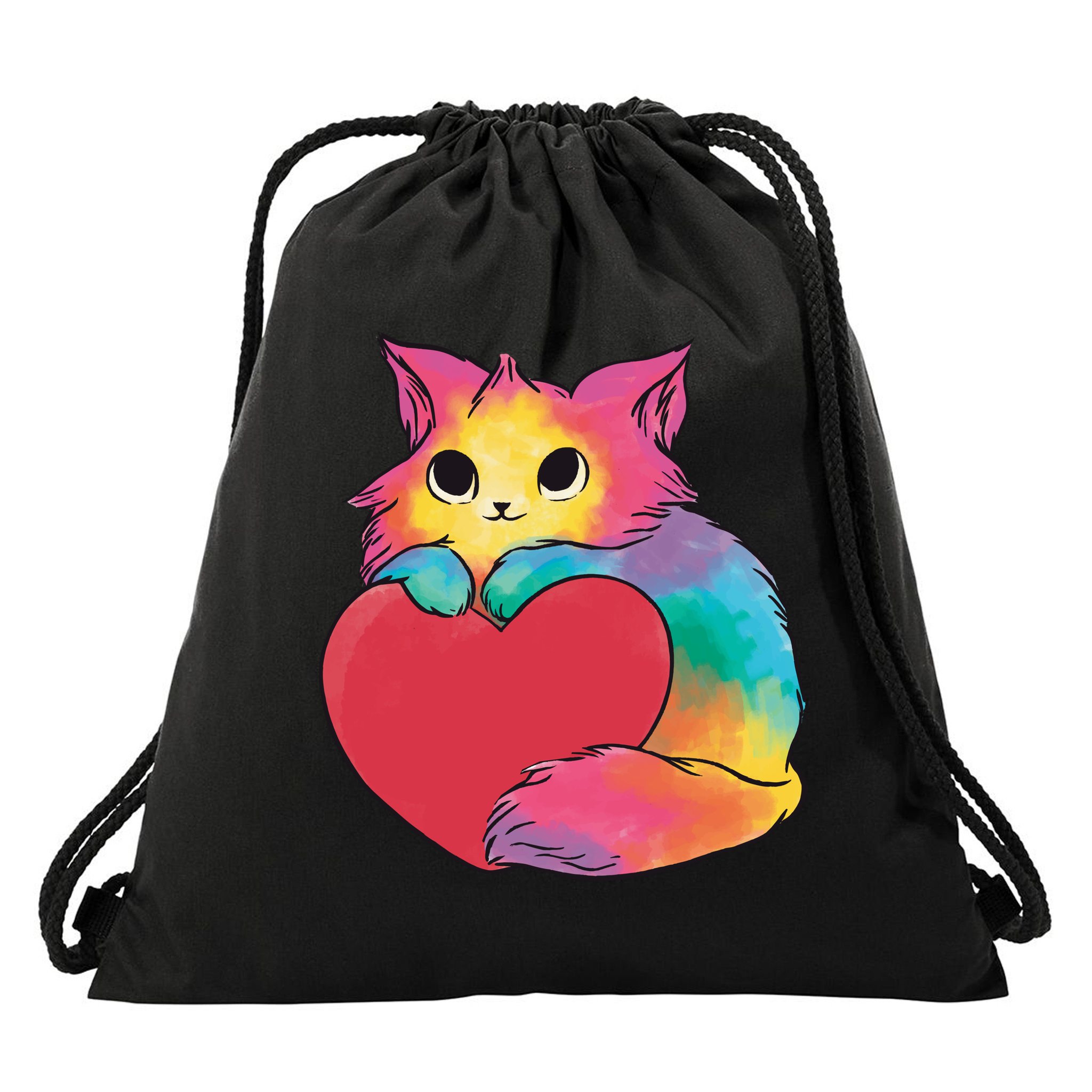 Rainbow Valentine Kitten Drawstring Bag