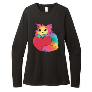 Rainbow Valentine Kitten Womens CVC Long Sleeve Shirt