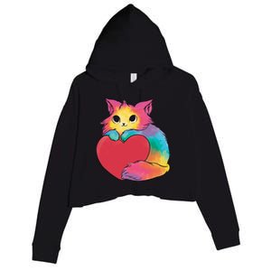 Rainbow Valentine Kitten Crop Fleece Hoodie