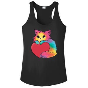 Rainbow Valentine Kitten Ladies PosiCharge Competitor Racerback Tank