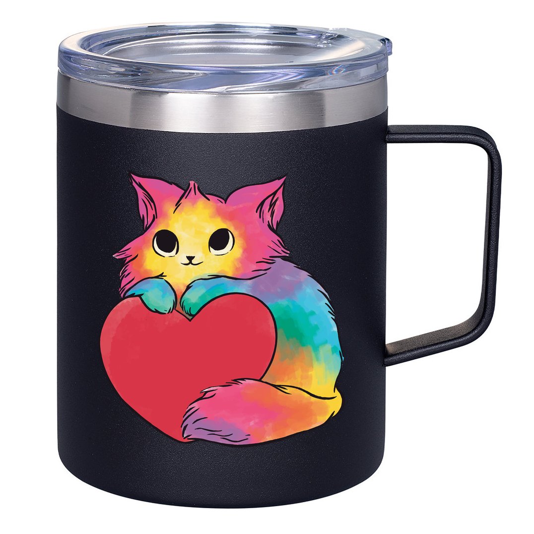 Rainbow Valentine Kitten 12oz Stainless Steel Coffee Mug