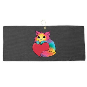 Rainbow Valentine Kitten Large Microfiber Waffle Golf Towel