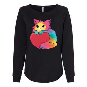 Rainbow Valentine Kitten Womens California Wash Sweatshirt