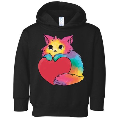 Rainbow Valentine Kitten Toddler Hoodie
