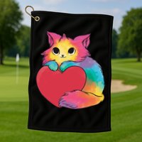 Rainbow Valentine Kitten Golf Towel