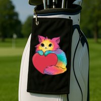 Rainbow Valentine Kitten Golf Towel