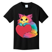 Rainbow Valentine Kitten Kids T-Shirt