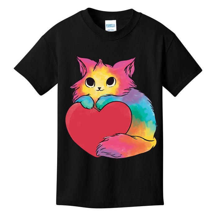 Rainbow Valentine Kitten Kids T-Shirt