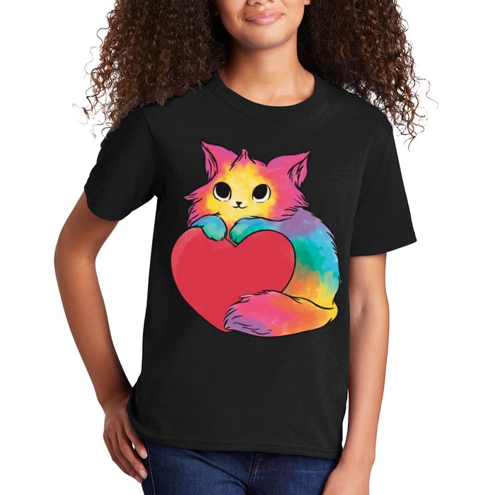 Rainbow Valentine Kitten Kids T-Shirt