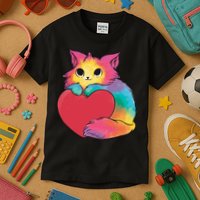Rainbow Valentine Kitten Kids T-Shirt