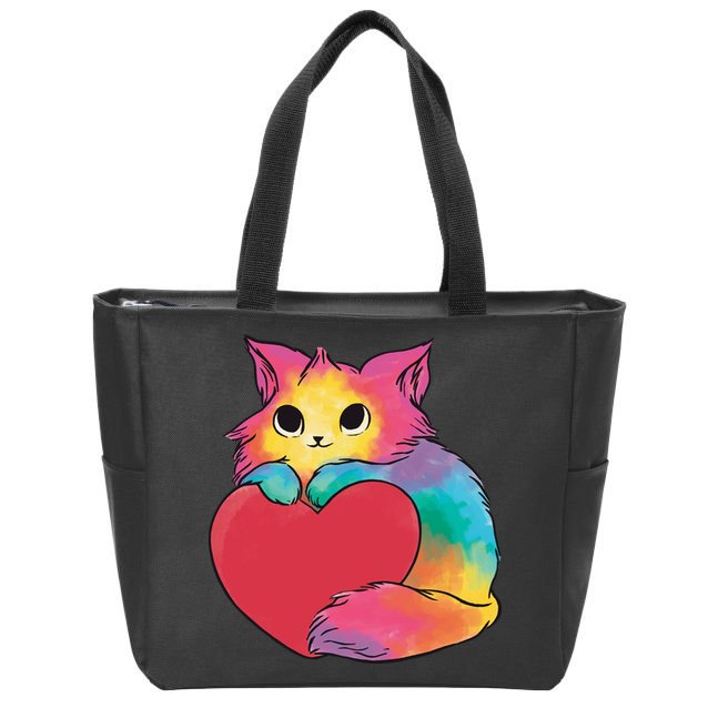 Rainbow Valentine Kitten Zip Tote Bag