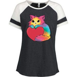 Rainbow Valentine Kitten Enza Ladies Jersey Colorblock Tee