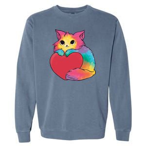 Rainbow Valentine Kitten Garment-Dyed Sweatshirt