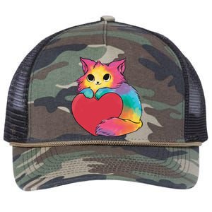 Rainbow Valentine Kitten Retro Rope Trucker Hat Cap