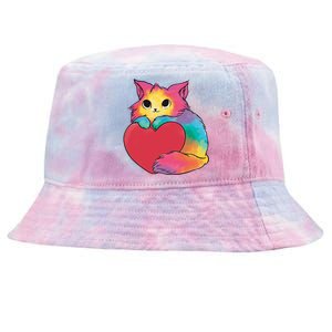 Rainbow Valentine Kitten Tie-Dyed Bucket Hat