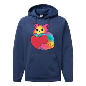 Rainbow Valentine Kitten Performance Fleece Hoodie