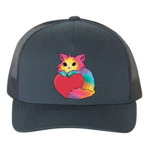 Rainbow Valentine Kitten Yupoong Adult 5-Panel Trucker Hat