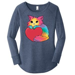 Rainbow Valentine Kitten Women's Perfect Tri Tunic Long Sleeve Shirt