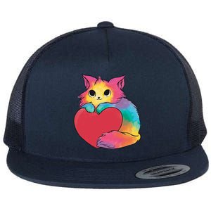 Rainbow Valentine Kitten Flat Bill Trucker Hat