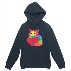 Rainbow Valentine Kitten Urban Pullover Hoodie