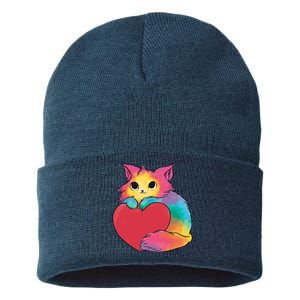 Rainbow Valentine Kitten Sustainable Knit Beanie