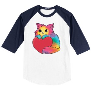 Rainbow Valentine Kitten Baseball Sleeve Shirt