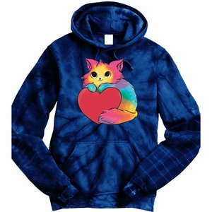 Rainbow Valentine Kitten Tie Dye Hoodie