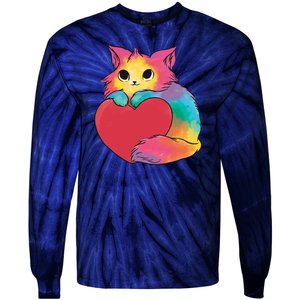 Rainbow Valentine Kitten Tie-Dye Long Sleeve Shirt