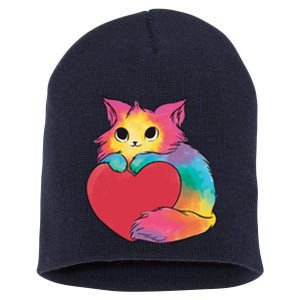 Rainbow Valentine Kitten Short Acrylic Beanie