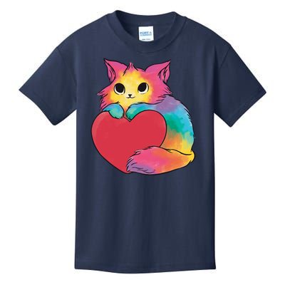 Rainbow Valentine Kitten Kids T-Shirt