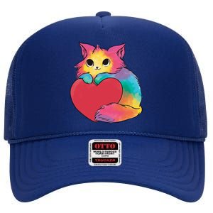 Rainbow Valentine Kitten High Crown Mesh Back Trucker Hat