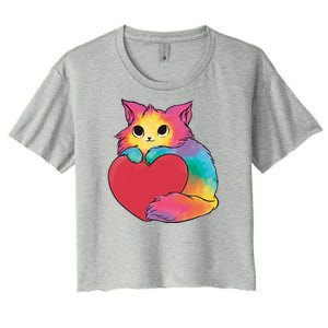 Rainbow Valentine Kitten Women's Crop Top Tee